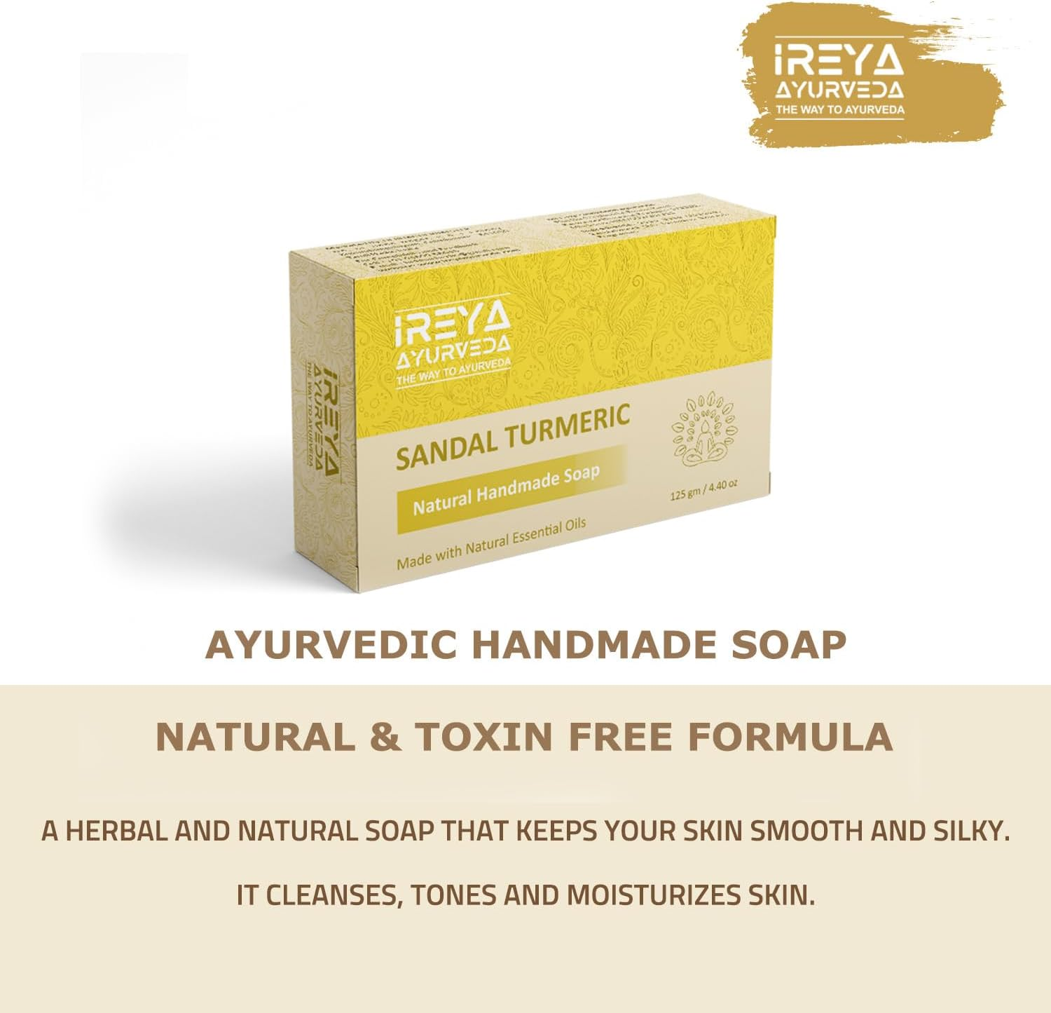 Ireya Ayurveda Turmeric Sandal Soap - 125 G - Soap Bar - Vegan - Handmade Soap - Moisturizing Soap image number 1