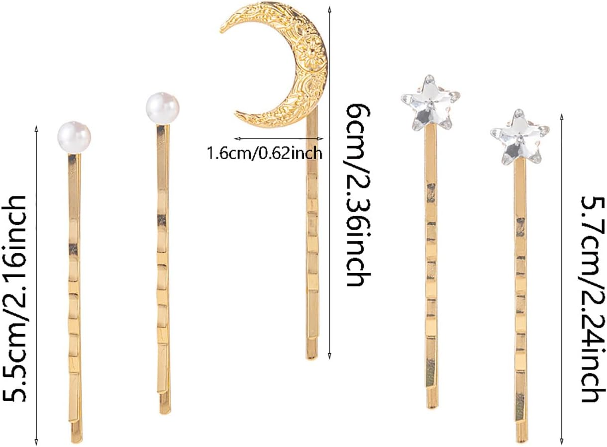 Inateannal Rhinestone Moon Star Hair Clips Gold Pearl Star Moon Hair Clip Sets Bridal Pearl Hair Bobby Pins Wedding Decorative Bobby Pins Prom Hair Accessories 5 Pieces image number 3