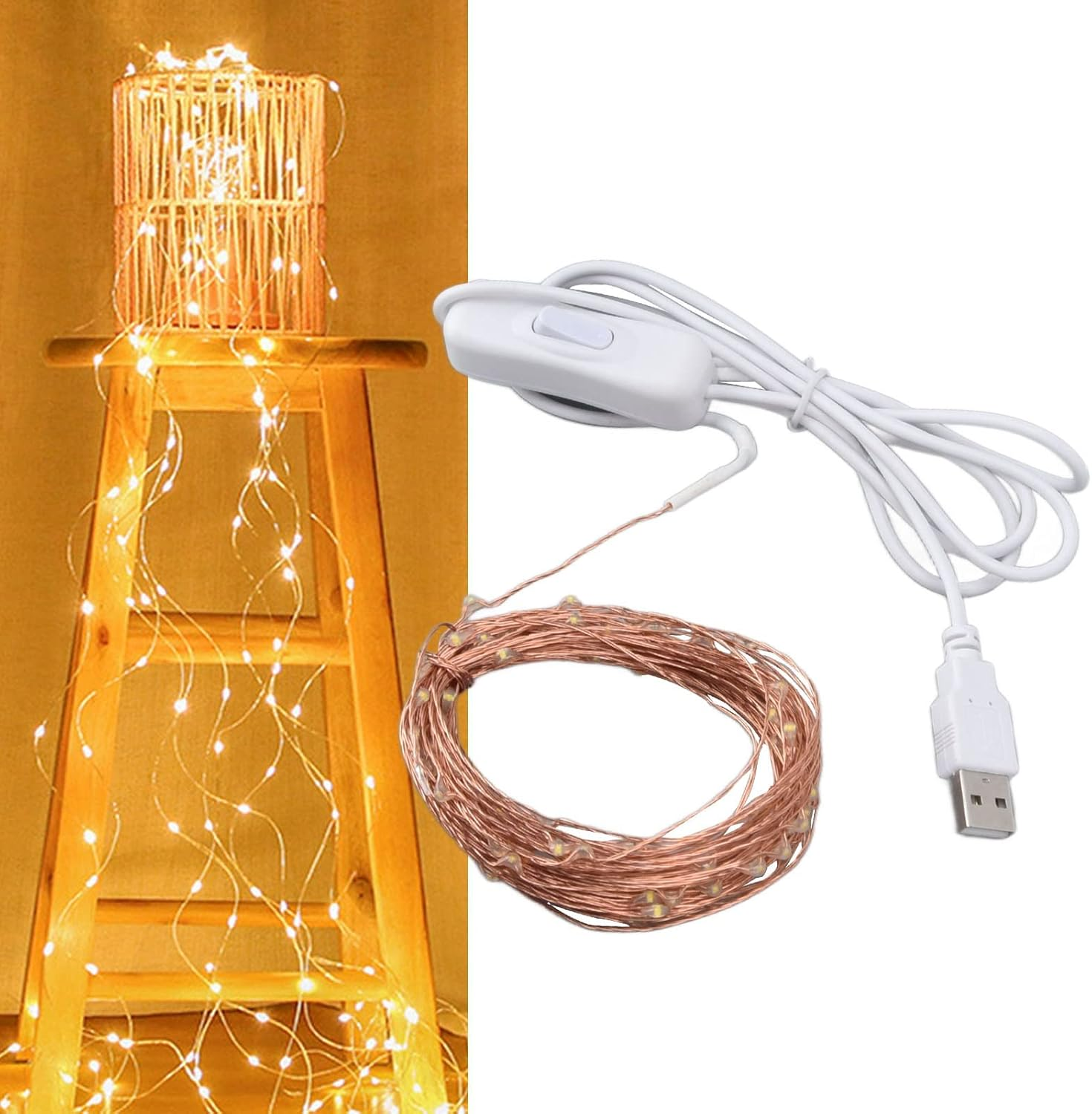 USB Copper Wire String Lights, 100 Leds 10M/32.8Ft DIY Safe USB Fairy String Lights for Outdoor image number 2