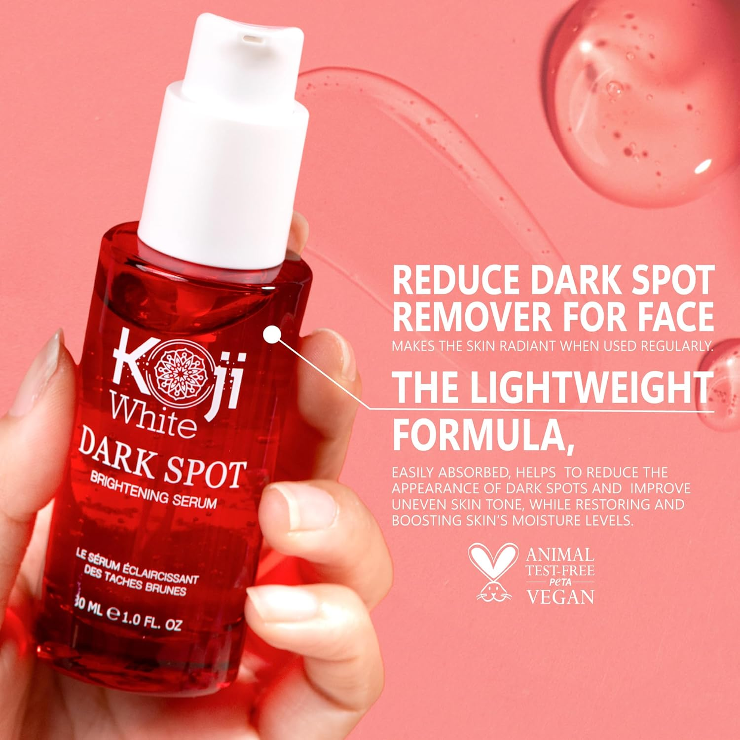 Koji White Dark Spot Brightening Serum for Face with Kojic Acid, Niacinamide, 8X Hyaluronic Acid from Korean for Face Moisturizer, Hydrating, Nourishing - Uneven Skin Tone, Vegan 1 Fl.Oz image number 6