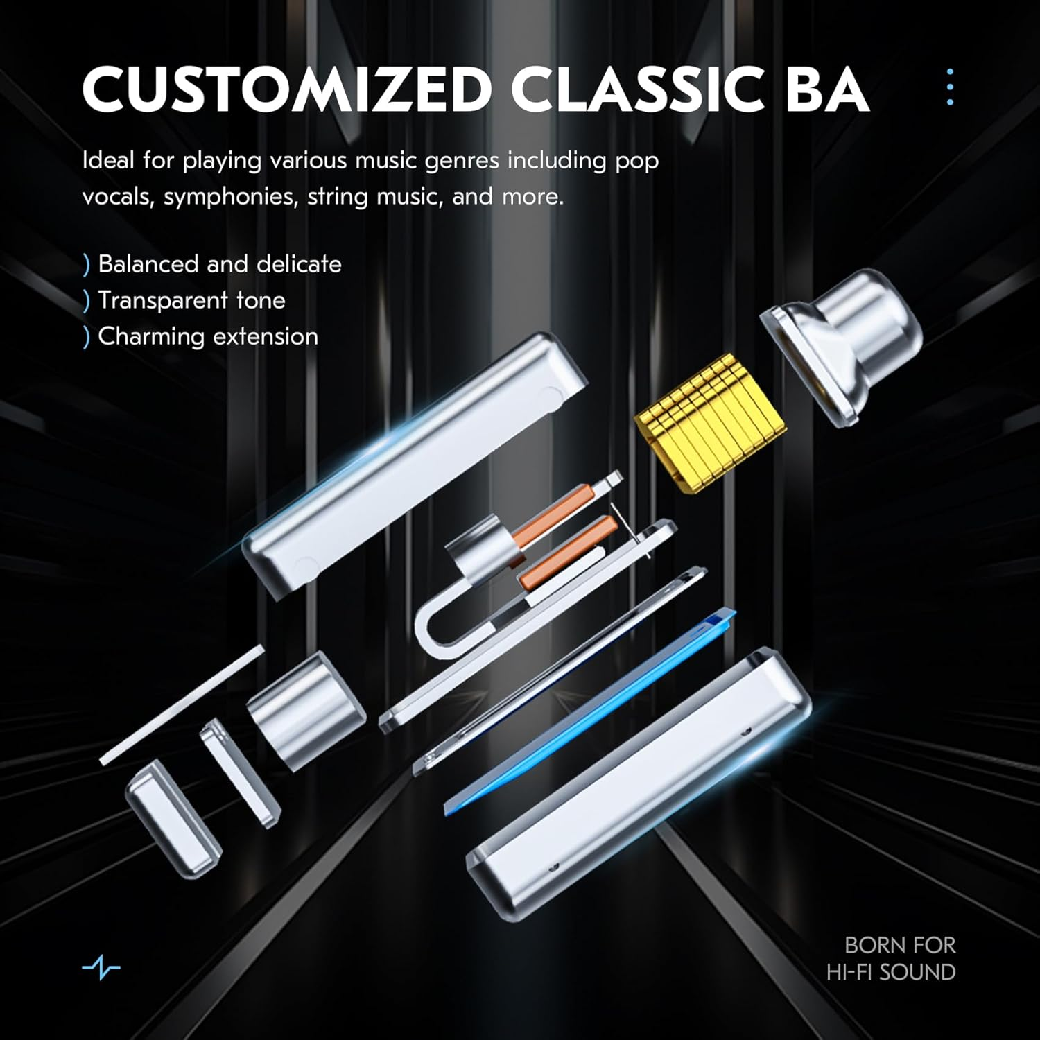 Keephifi CCZ Duet BC04 PRO Hifi in Ear Monitor Earbuds, 1Ba+1Ddclear Earbuds Headphones, 10MM Dual Magnetic DD Wired Earbud, 5N OFC Cable Detachable Bass IEM Wired Headphone(Sliver,With Micro) image number 5