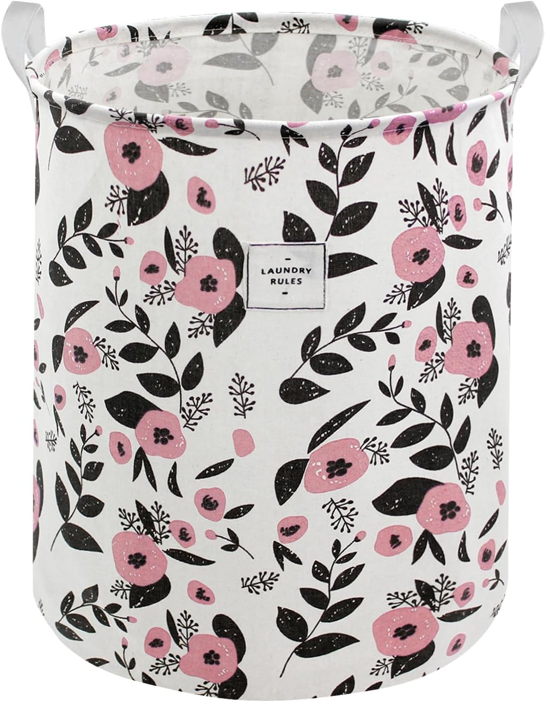 Mziart Collapsible Laundry Basket, Floral Printing Large Laundry Hamper for Baby Girls Kids Toys Clothes Organizer Foldable Storage Bin Waterproof Canvas Nursery Storage Basket with Handles (Purple)