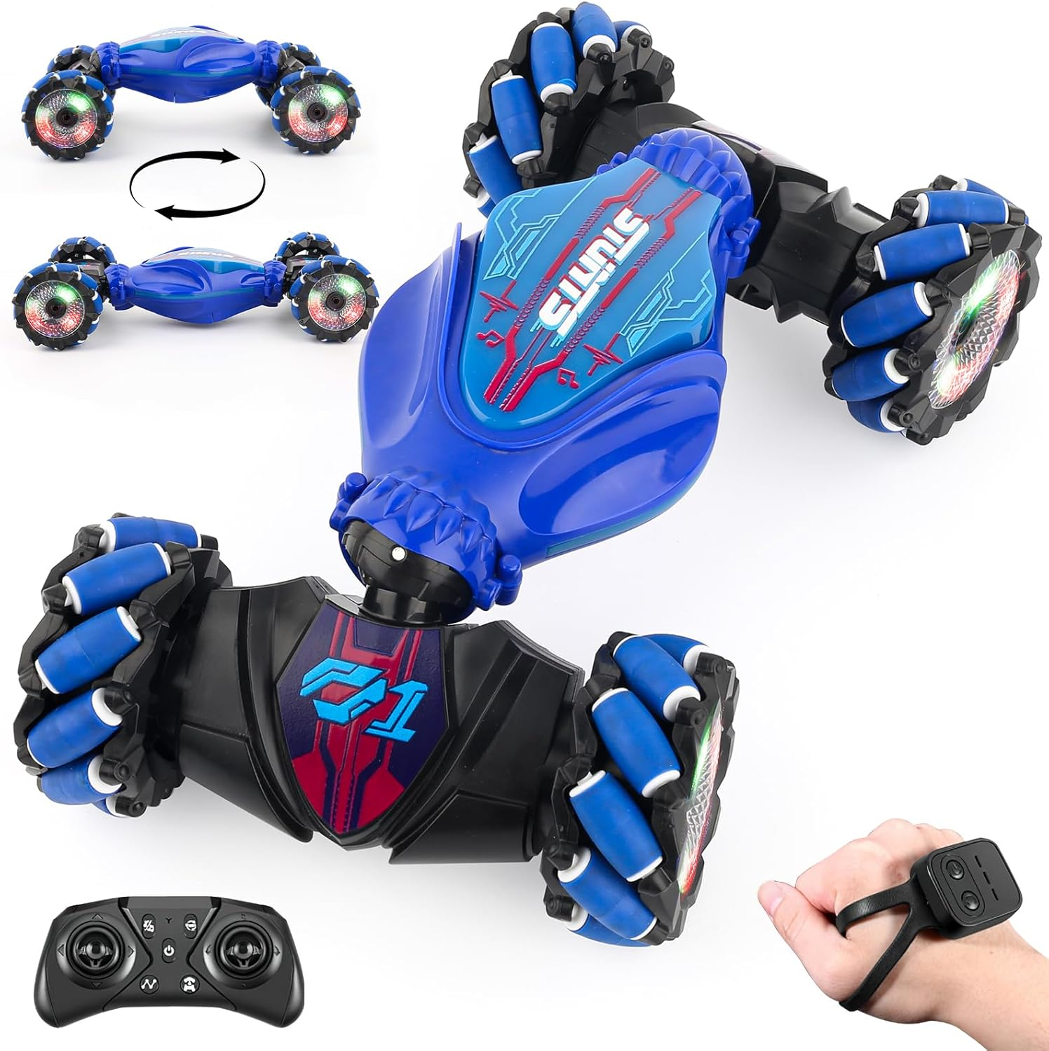 Gesture Sensing RC Stunt Car, 4WD Remote Control Transform Hand Controlled Car- 360&deg; Flips & Drifts, LED Lights, Remote Control Car for Kids Ages 6+ (Durable Design, Rechargeable Battery) image number 1