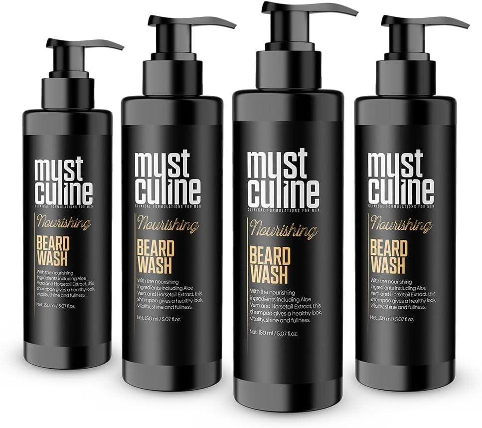 Mustculine Beard Wash Shampoo, Tea Tree Oil & Argan Oil Anti-Dandruff, Anti-Itching Shampoo for Men (4 Package) image number 1