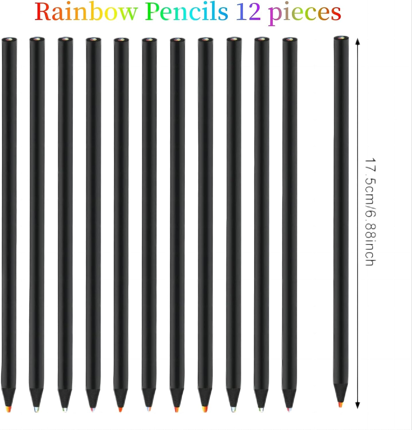 12 Pcs Rainbow Pencils, Multicolored Pencil,7 Color in 1 Black Wooden Drawing Pencil image number 1