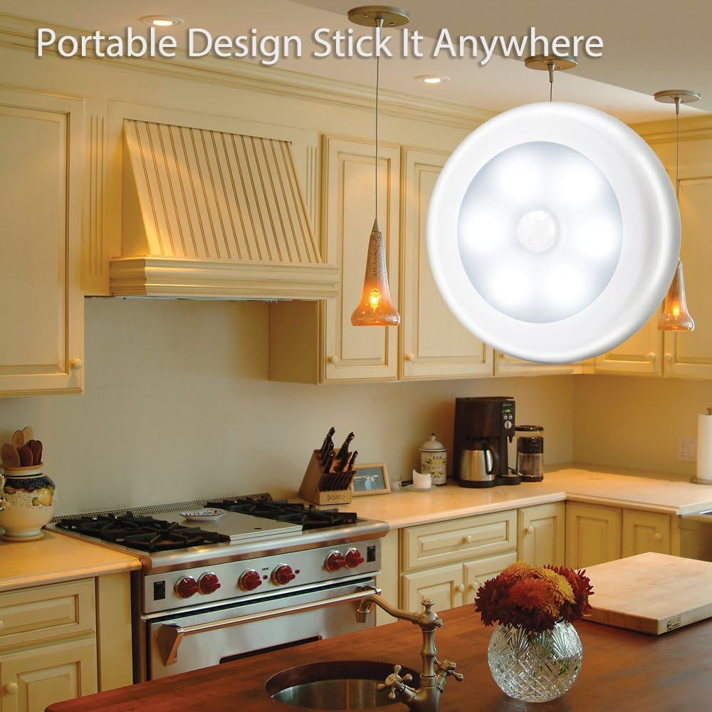 Novelty Place [Super Bright] LED Motion Sensor Lights - Cordless Battery Powered Built-In Magnets Optional Sticky Pads - Motion Sensing Bathroom Hallway Closet Nightlight - Pack of 3 image number 3