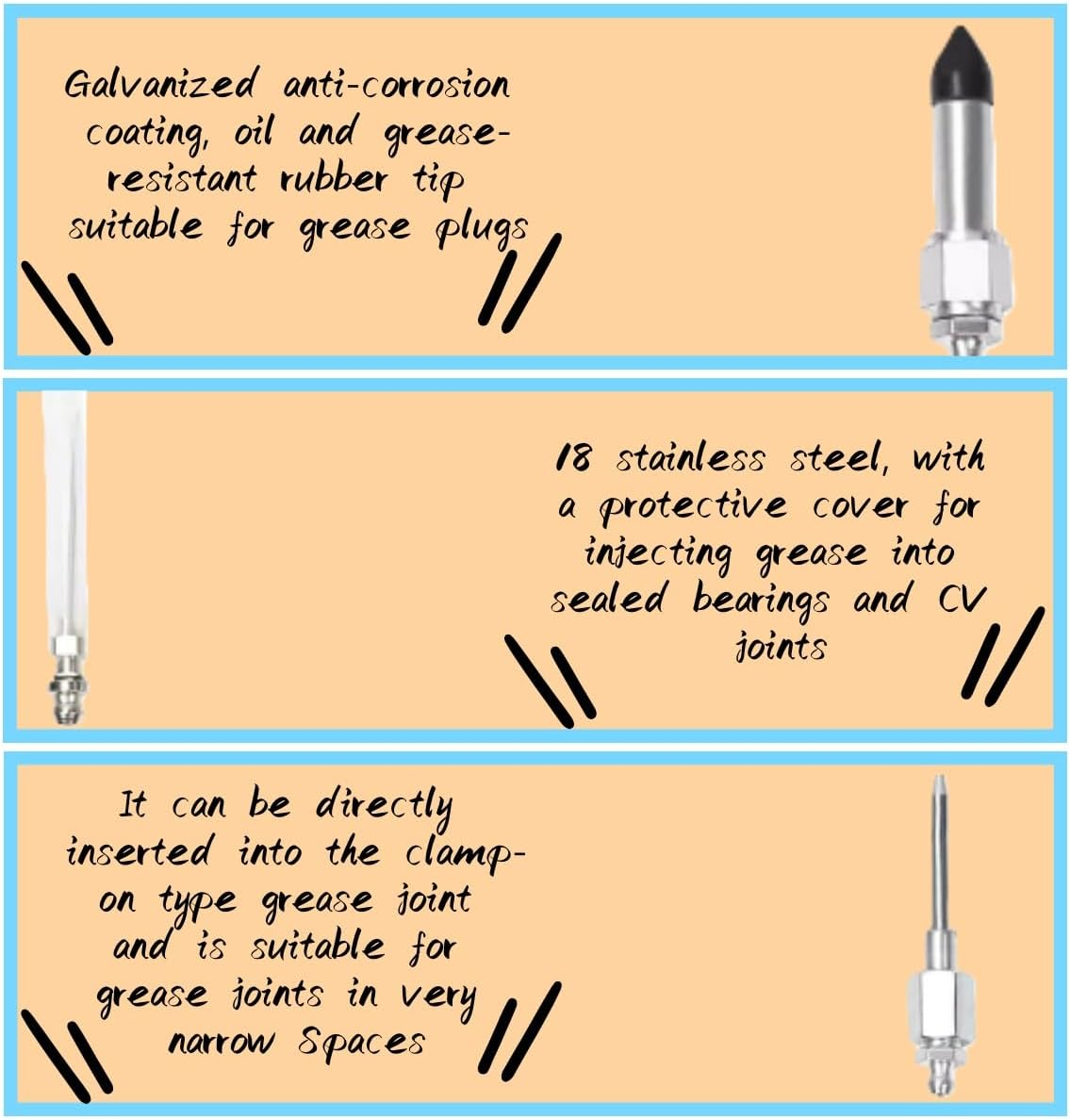 Grease Injector Needle, 7PCS Bearing Needle Nozzle,Grease Gun Accessory Set,Includes 5 Nozzles, 1 Dispenser, and 1 Rubber Nipple Adapter image number 4