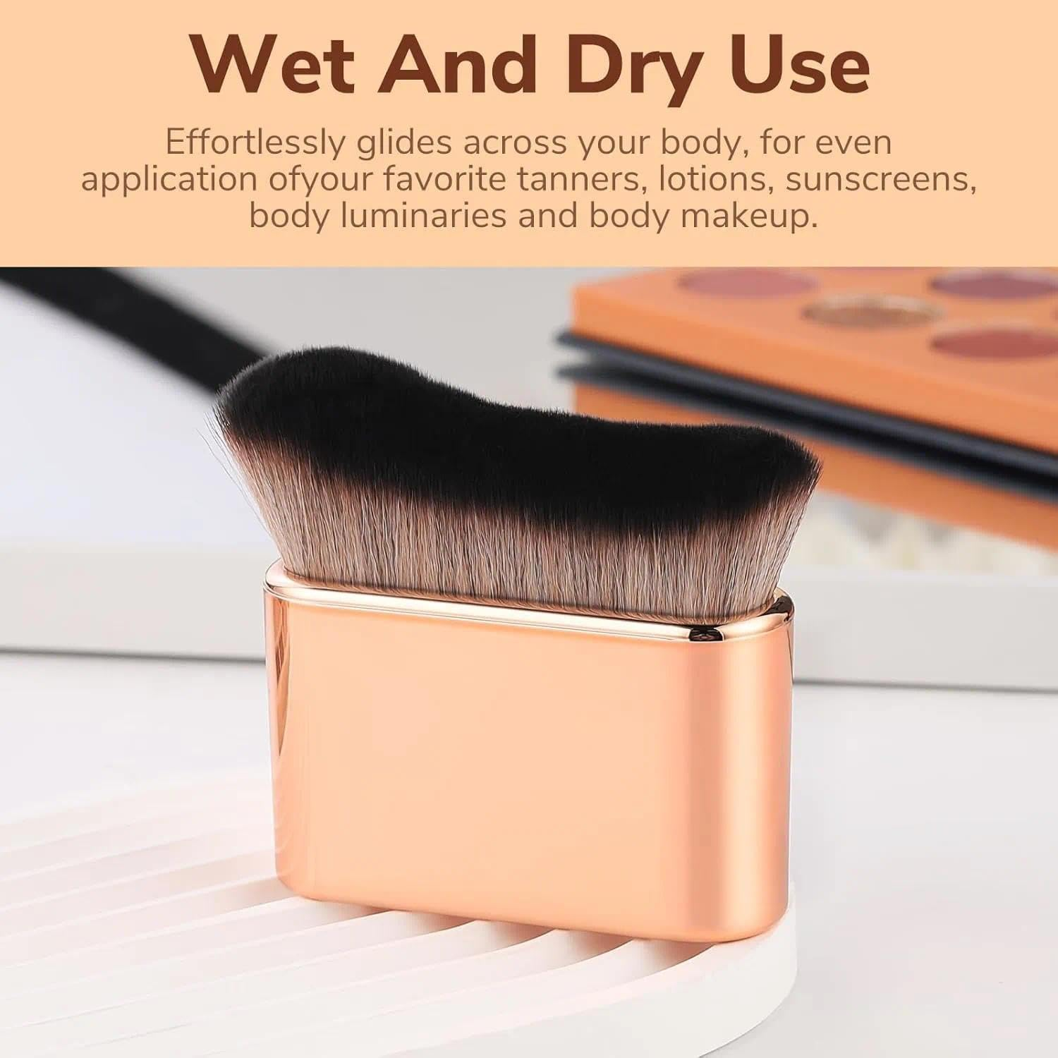 Tanning and Contour Makeup Brush for Self Tanner & Foundation, Vegan Soft Hair Face and Body Brush in Rose Gold - Fengea