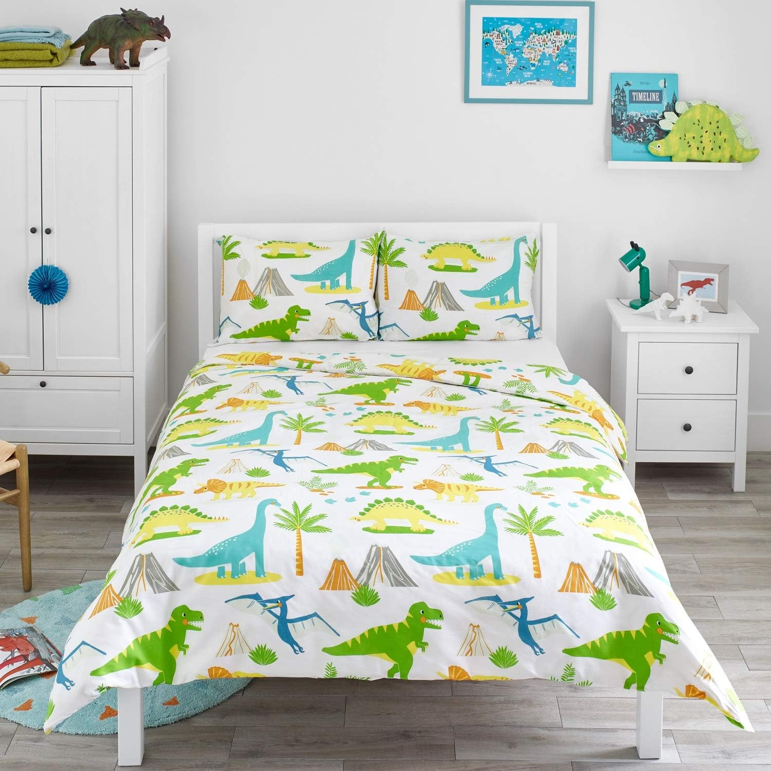 Bloomsbury Mill &ndash; Kids Single Bed Duvet Cover and Pillows Set &ndash; Kids Single Bedding for Boys and Girls &ndash; Safari and Jungle Animals Reversible Kids Duvet Cover and Pillow Case Set &ndash; 135 X 200 Cm