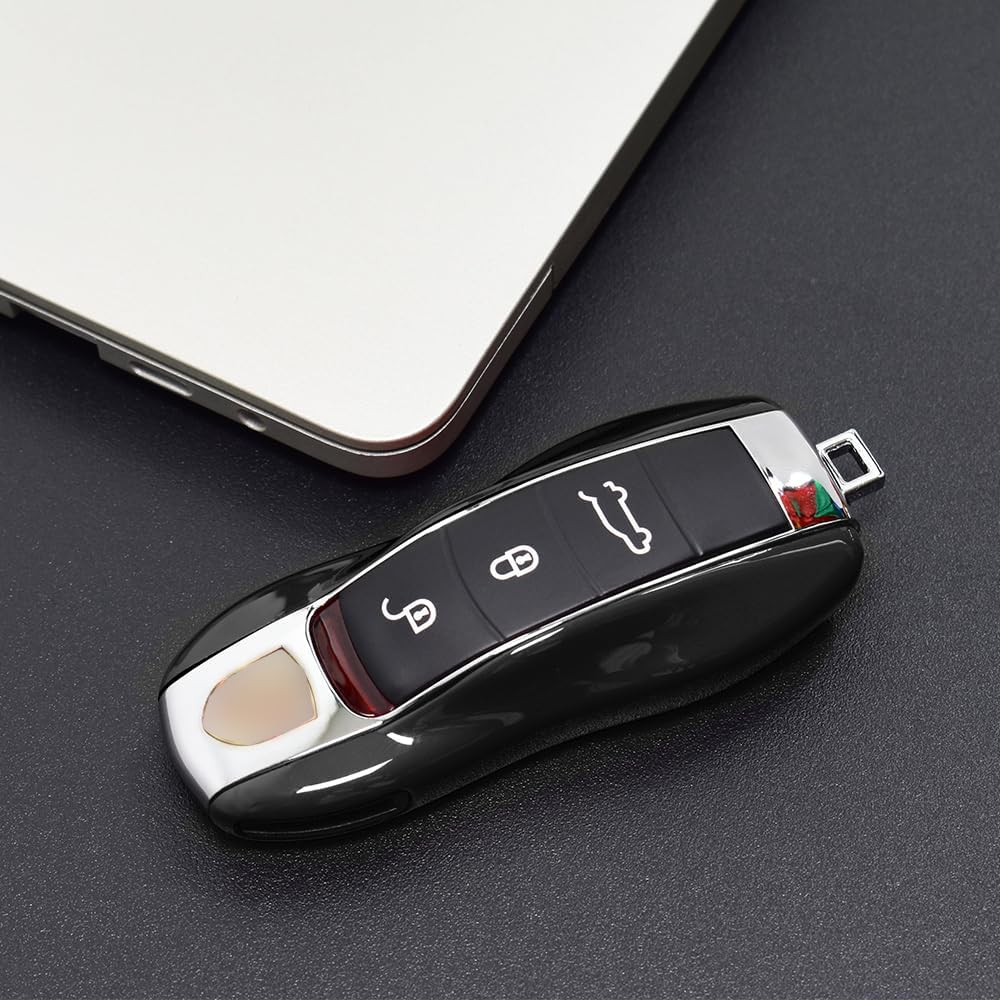 Ontto Key Fob Cover Fit for Porsche Key Shell Replacement Fit for Cayenne 92A Panamera 970 Cayman 981 Carrera 911 991 918 Spyder Macan Key Case Holder Plastic Key Chain Keyring Accessories Black