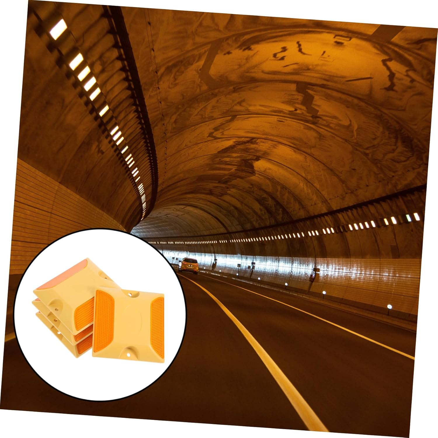 4 Pcs Yellow Dual-Sided Reflective Road Studs Abs Raised Pavement Markers for Driveway Entrance Night Visibility Car Safety Markers Outdoor Highway Reflectors