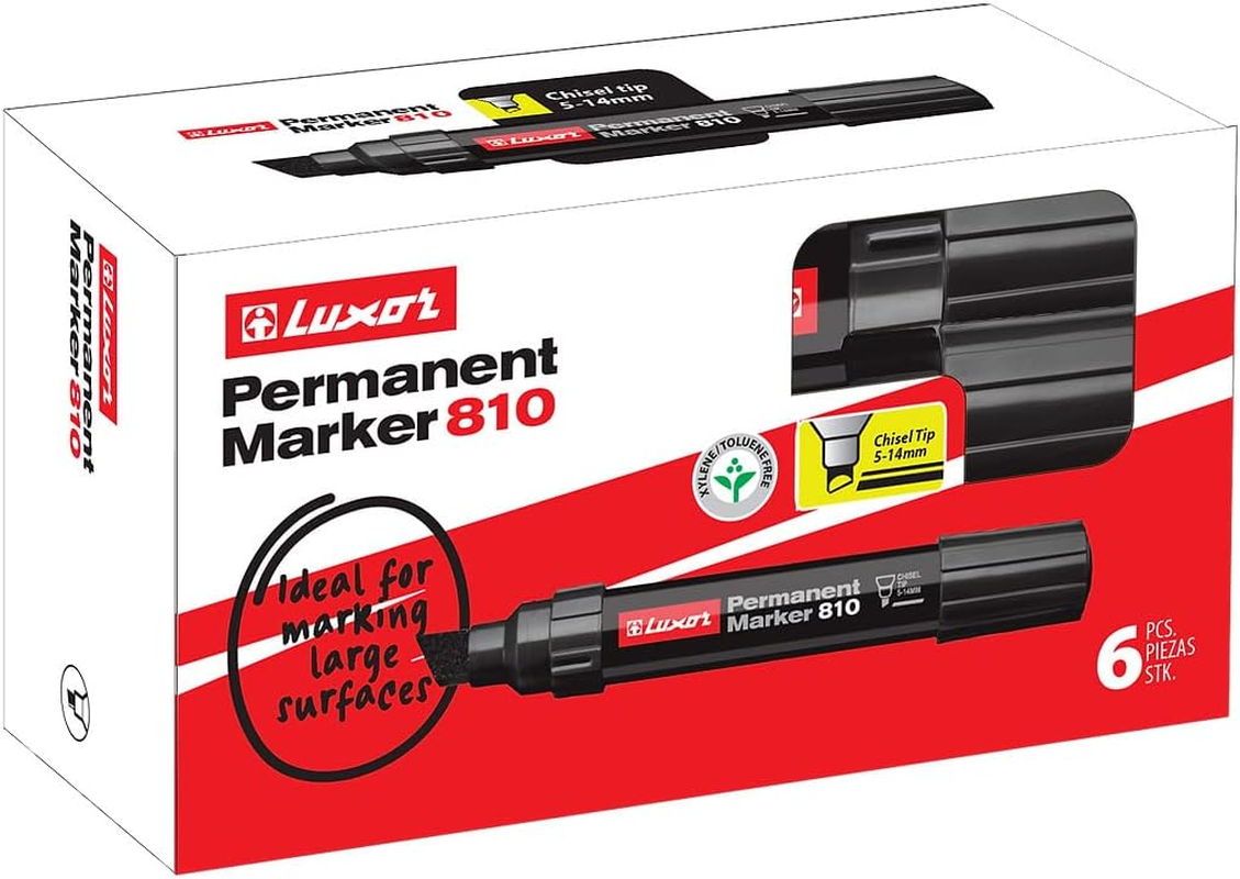 Luxor Jumbo Permanent Marker, Black Ink, 1 X 6 Pack (6 Markers) | Chisel Tip | Eco-Friendly, Xylene & Toluene Free | Thick Marker for School, Home & Office image number 1