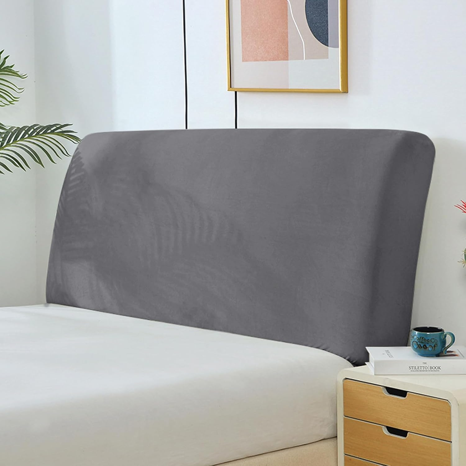 Yanclife Bed Headboard Covers, Universal Stretch Headboard Cover, Modern Velvet Elastic Dustproof Protector Cover for King/Double Bed (Dark Gray, 150-170 CM)