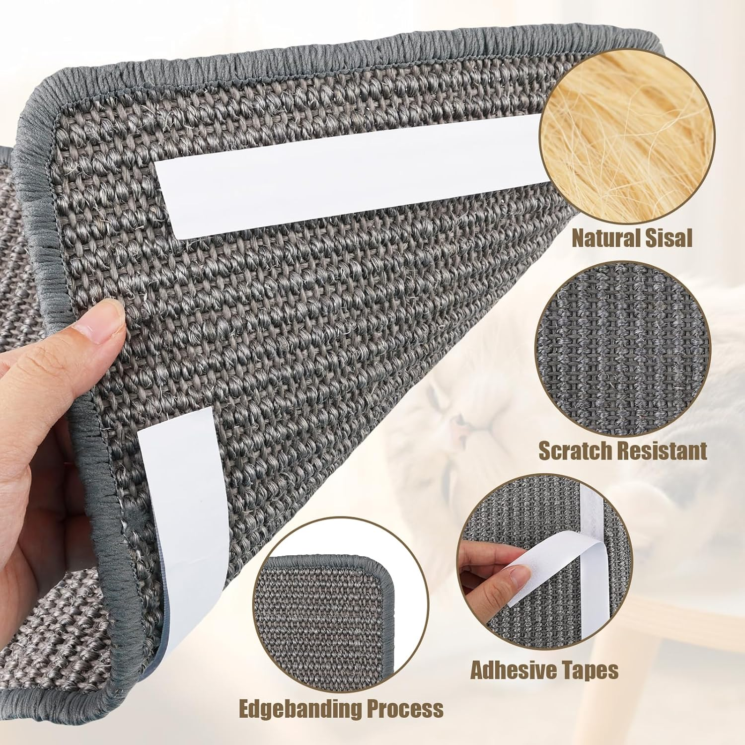 2-Piece Cat Scratching Mat, Sisal Mat, Cat Scratching Boards 50 X 25 Cm, Scratching Mat, Cat Wall with Adhesive Tape, Scratching Mat, Durable Sisal Rug, Cats, Cat Scratching Board, Doormat Furniture image number 3