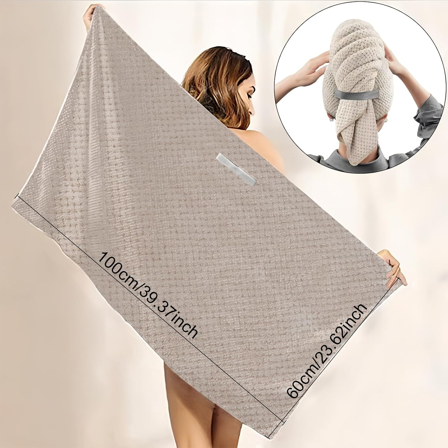 Luxury Large Hair Turban Towel for Women Girls, Quick Dry Super Absorbent Hair Drying Towel with Elastic Band, Soft and anti Frizz Hair Turban Microfibre Towel for Wet Hair Long Thick Curly image number 3