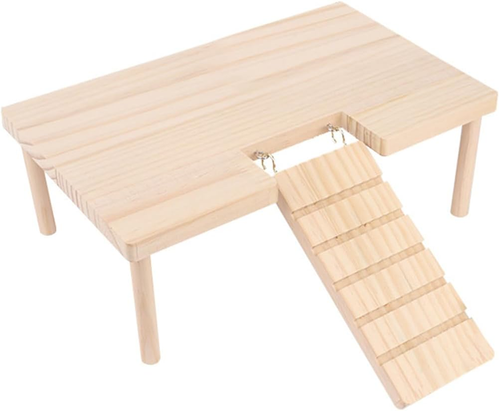 AIMALL Wooden Hamster Platform with Stairs &ndash; Natural Pine Small Animal Playground Landscape Table, Escape House for Syrian, Golden Bear, and Rutin Hamsters, L/U Shaped image number 3
