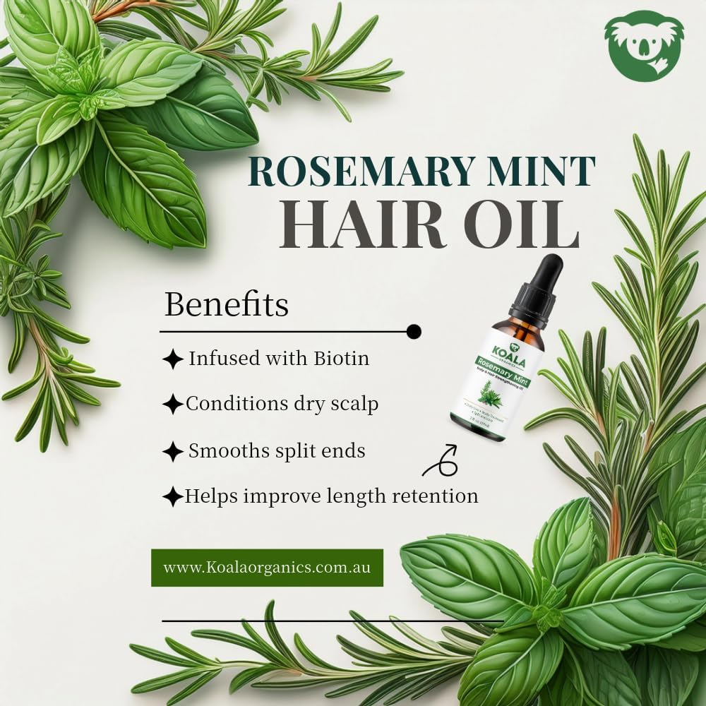 Koala Organics Rosemary Mint Scalp and Hair Strengthening Oil | Shop Local | Australia-Owned Brand | Hair Oil with Biotin & Natural Oils | Jojoba + Castor Blend | 59 ML image number 4