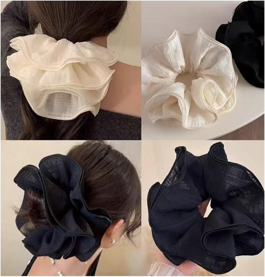 Chiffon Scrunchies Hair Scrunchies with Large Flower Women'S Elastic Bands Soft Elastic Ponytail Holder for Women Girls Hair Accessories (Style I, Pack of 6) image number 3