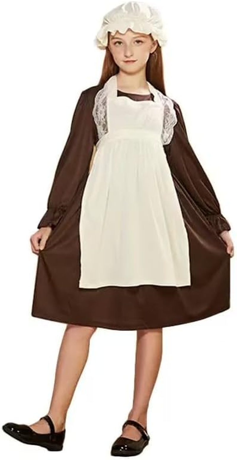 Girls Book Week Costumes,Girl Victorian Costume Dress for Halloween Book Week Cosplay Costume,Victorian Maid Costume for Girls with Apron and Bonnet Hat Age 4-10 Years image number 5