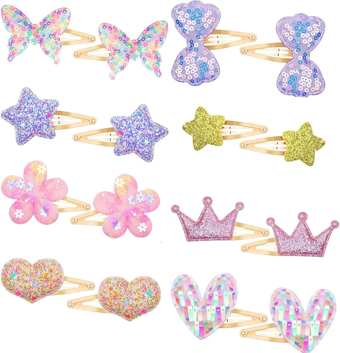 Aikeis 16 Shiny Metal Snap Hair Clips Cute Hair Accessories Hair Clips Suitable for Girls Flower/Star/Crown/Heart/Butterfly Accessories