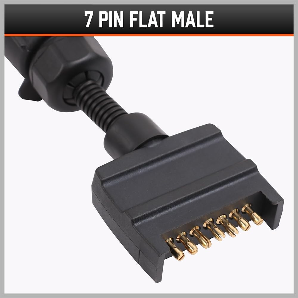 7-Pin Flat Male to 7-Pin round Female Trailer Plug Adapter &ndash; Caravan Towing Connector with Rubber Seal for Trailer, Boat, RV, Camper, Weatherproof Flexible Design image number 6