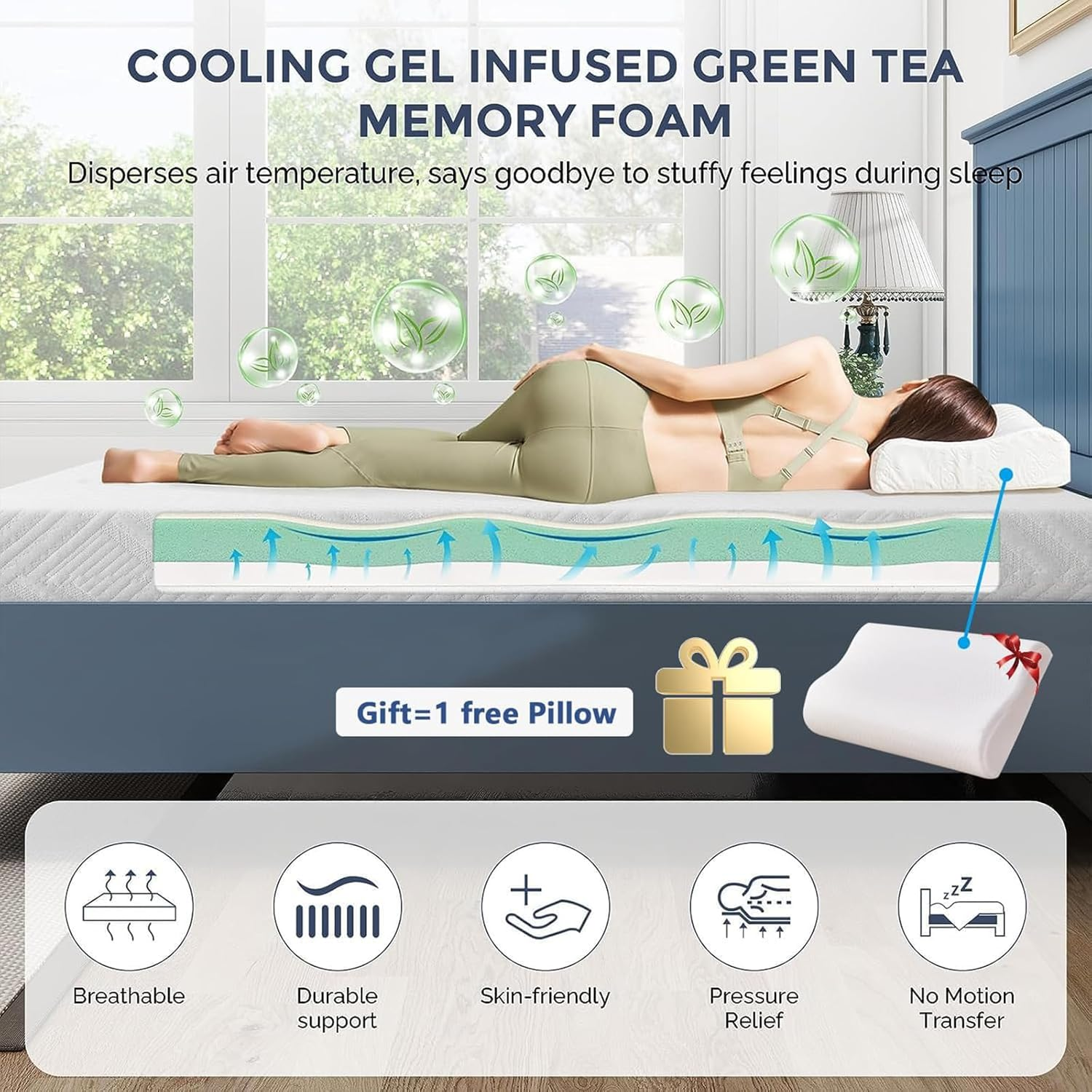 LIODUX Memory Foam Mattress, Comfortable & Breathable Bed Comfortable Mattress for Cooler Sleep Supportive, Spine Balance for Pressure Relief (150 X 200Cm) image number 2