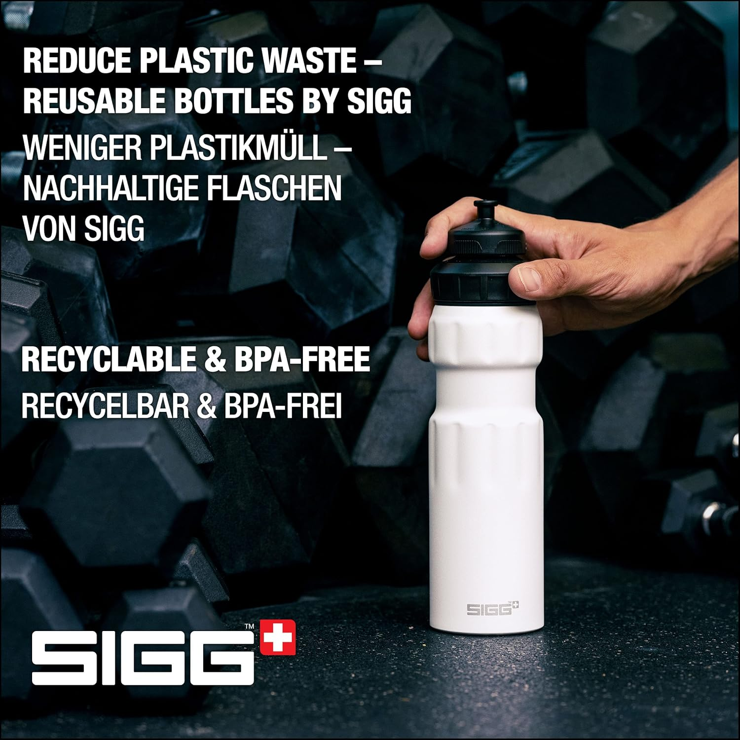SIGG - WMB Sports Water Bottle - Made in Switzerland - with 3-Stage Sport Cap - Lightweight Metal - Gym, Biking - 25 Oz - White image number 3