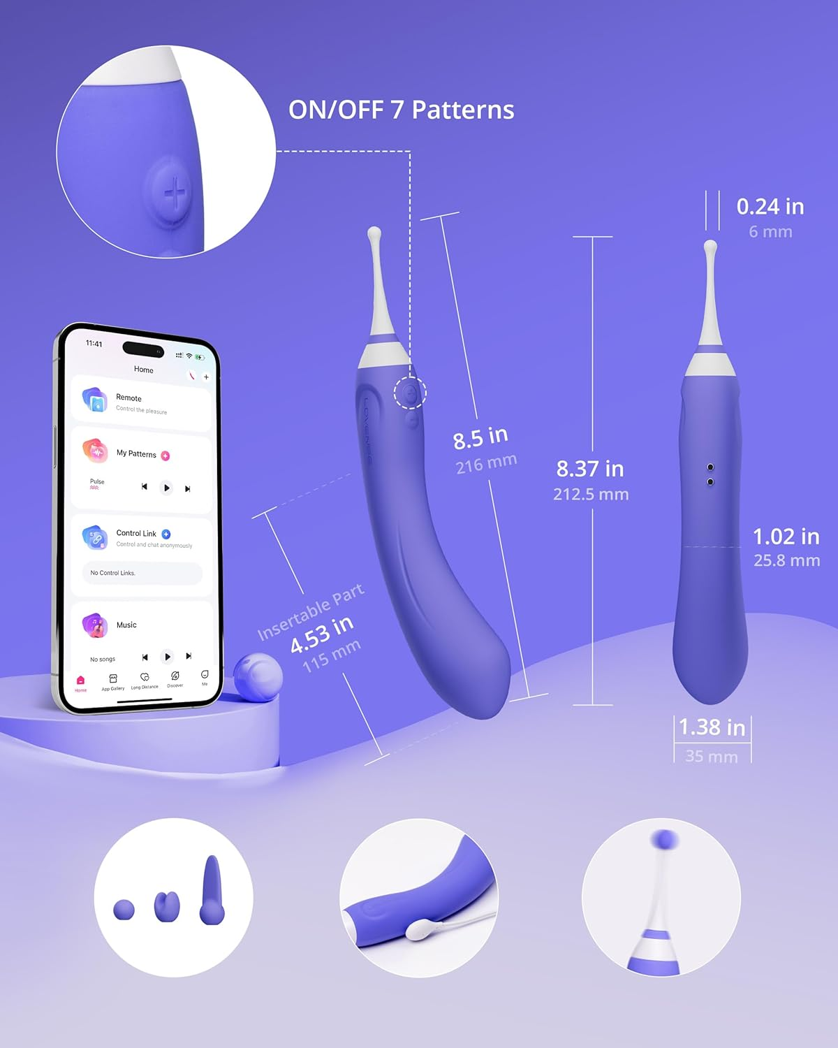 LOVENSE Hyphy G Spot Vibrator for Clitoris Vagina Dual Stimulator, 3 Attachments Waterproof Nipple Massagers for Female, Rechargeable Dildo Vibrator Adult Toy Vibrating Machine for Women Couples image number 6