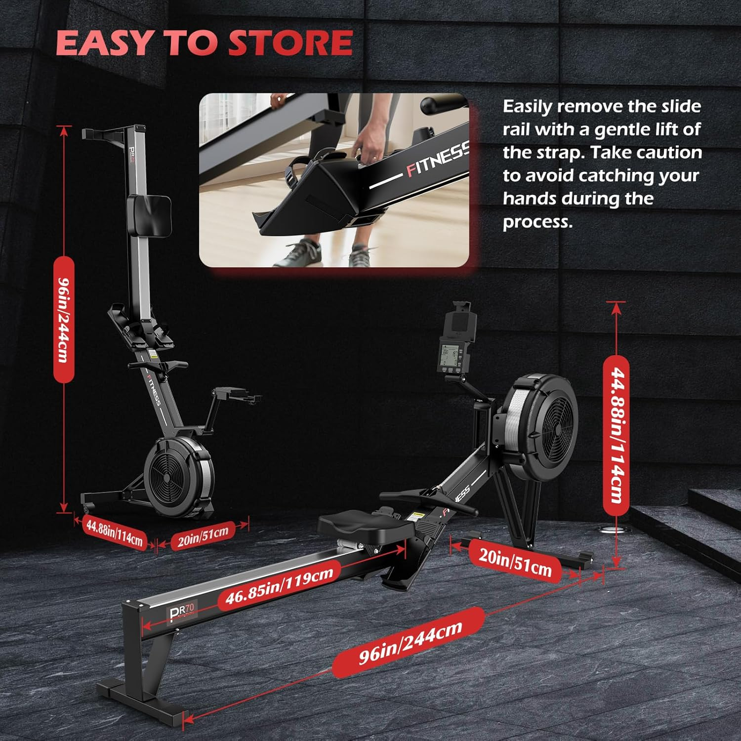 PASYOU Rowing Machine for Home Use - Commercial-Grade Rower Machine Foldable Air Rowing Machine with 10-Level Resistance, Bluetooth Backlit Monitor, Adjustable-Angle Device Holder - 350LBS Load image number 2