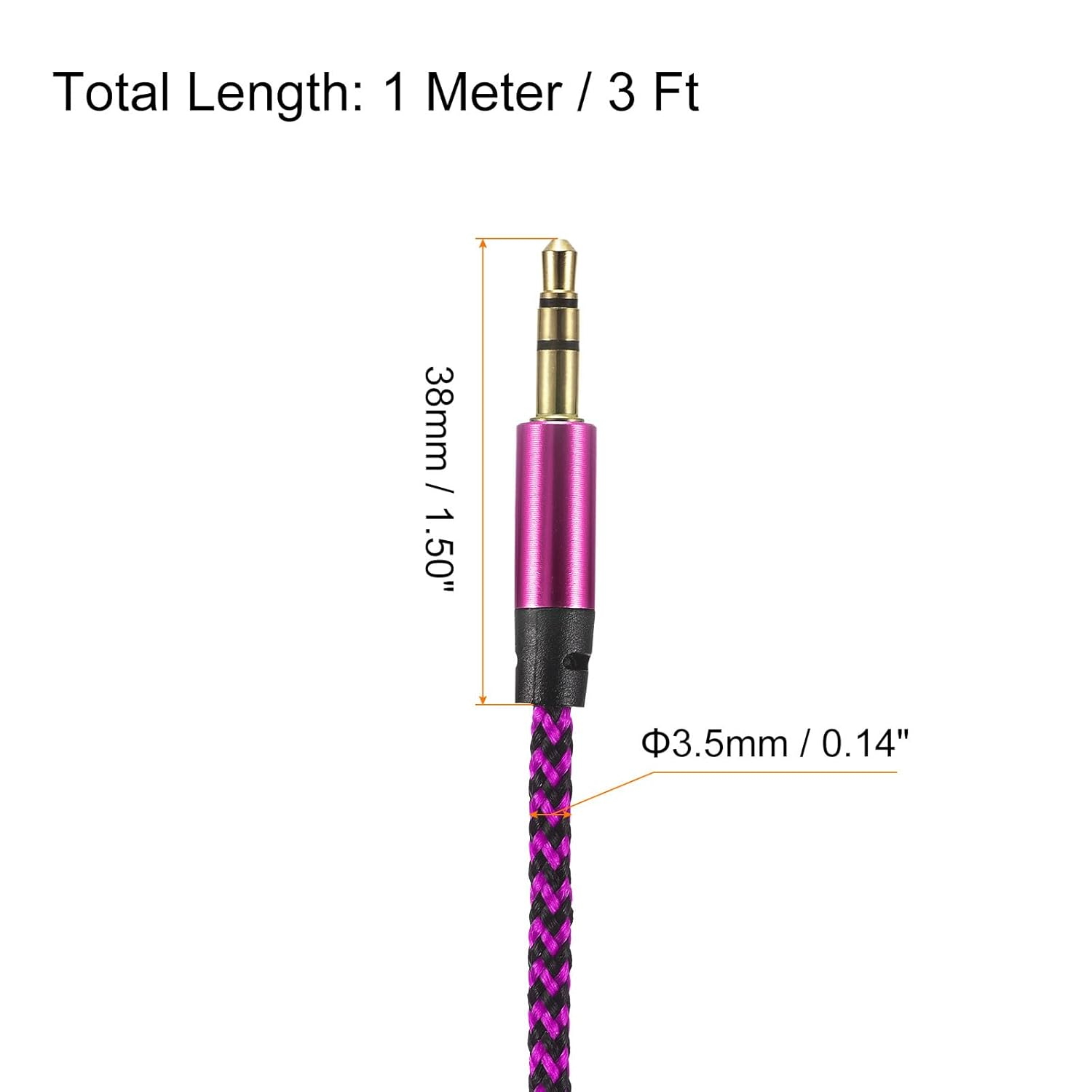 Uxcell 4 Pack Aux Cable 3.5Mm Male to Male Nylon Braided 3Ft 3 Pole Hi-Fi Stereo Sound Auxiliary Cord Rose Red for Earphones, Smart Phones, Home/Car Stereos, Speakers, Computers image number 3