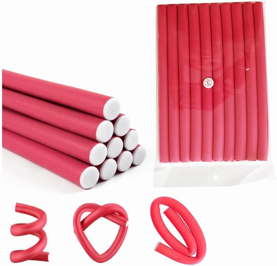 10 Pcs Heatless Hair Curler Flexible Curling Rods,Heatless Curls Rods Soft Twist Foam Hair Rollers for DIY Hair Styling Hair Salon Short, Medium and Long Hair(Red 0.55 * 9.5 Inch) image number 4