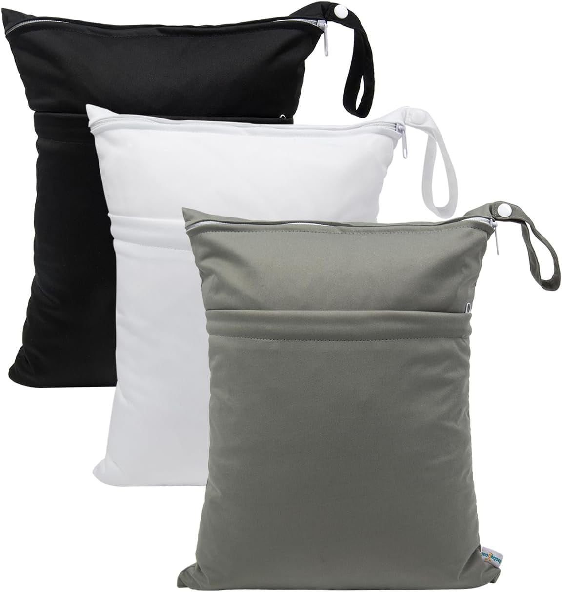 Babygoal Wet Dry Bags for Baby Cloth Diapers, Washable Travel Bags, Beach, Pool, Gym Bag for Swimsuits & Wet Clothes with Two Zippered Pockets 3 Pack, 3LN25