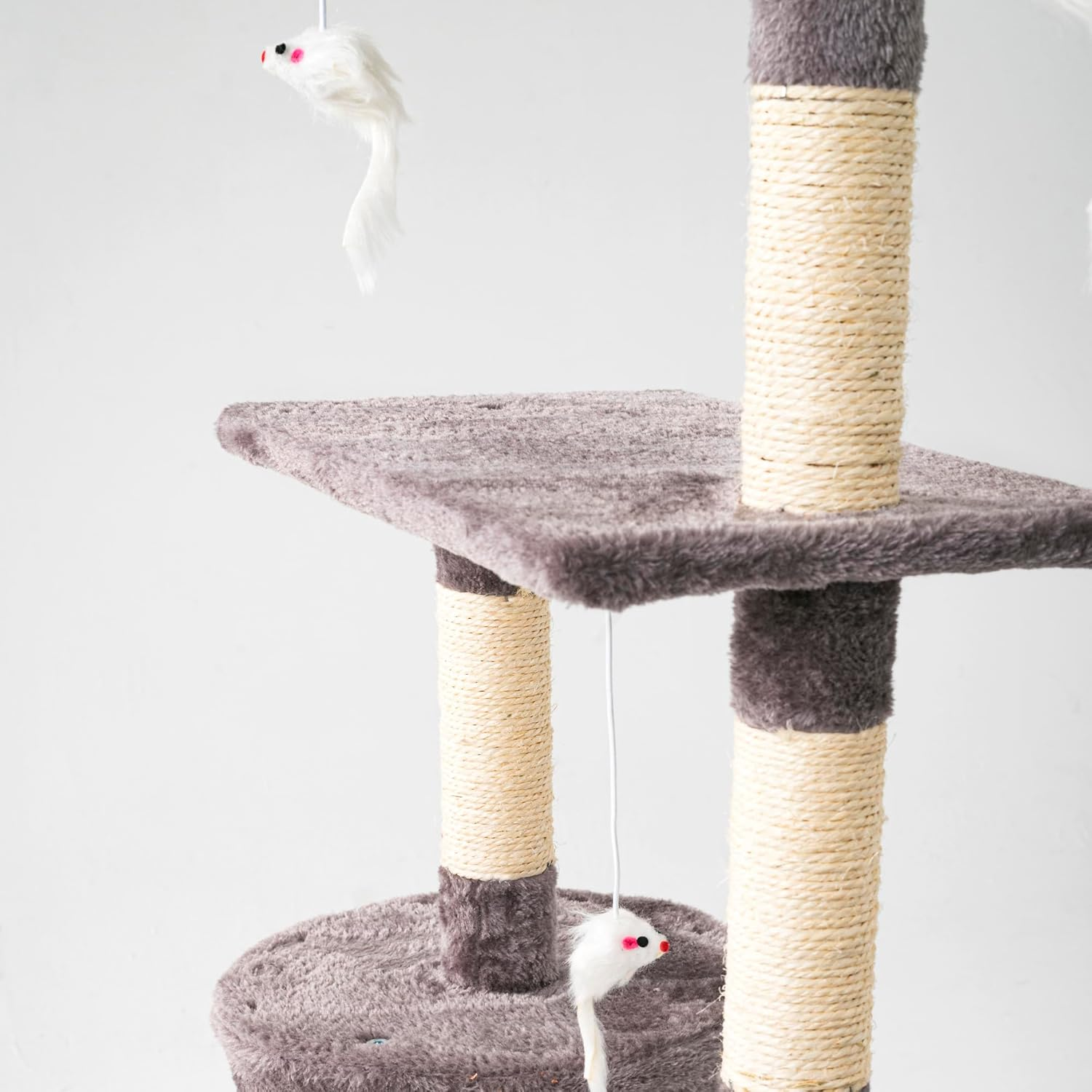 Casa Basics - Cat Tree NENI, Height: 144 Cm, Multi-Level Cat Scratching Post Play Tower with Ladder, Den, Nest, 3 Platforms and 4 Rats (Gray) - Gray image number 6
