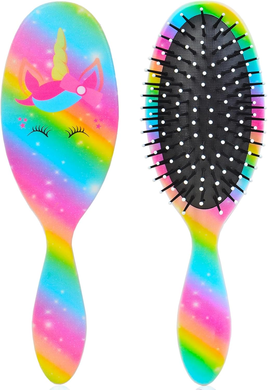 Girls Detangling Brush for Curly, Wet/Dry, Thick Hair - Pain-Free Brushing for Women (Rainbow Unicorn)