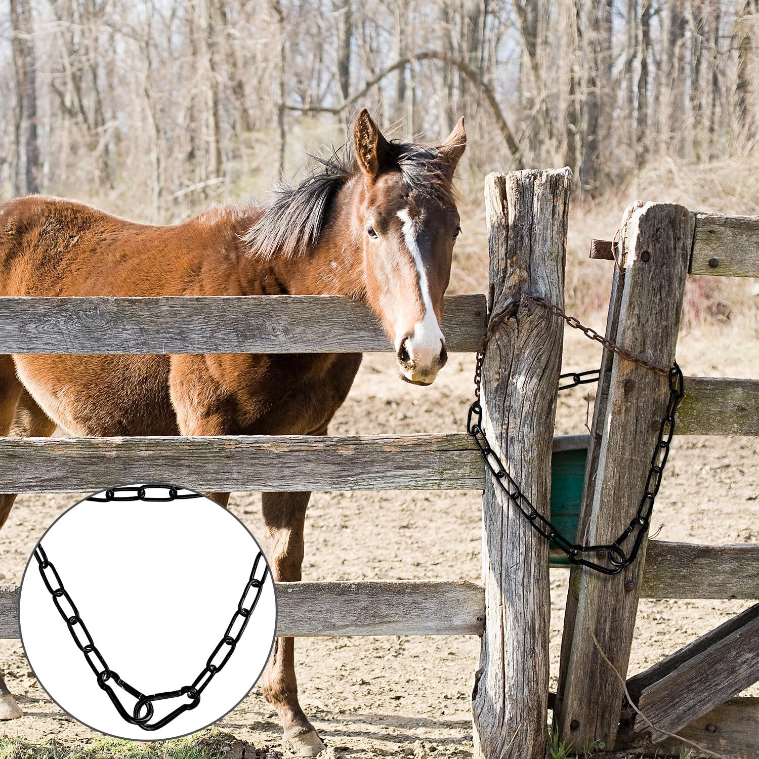 Gate Chain Lock, 20 Inch Stainless Steel Gate Link Chain Lock with Both-Ended Carabiners Chain Link Gate Latches for Outdoor Fences, Pet Cages, Horse Goat Cow Corral Supplies image number 2