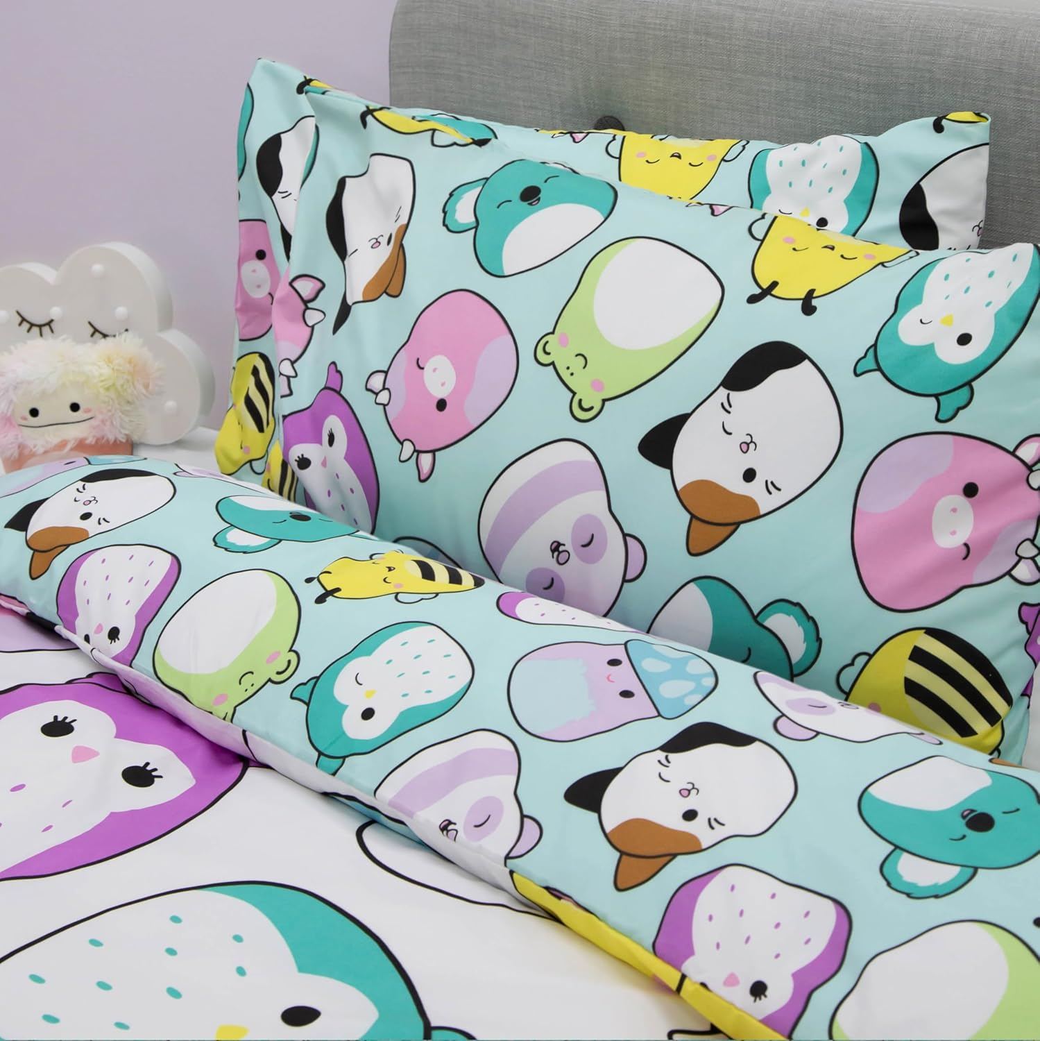 Squishmallows Official Double Duvet Cover Set, Happy Design | Reversible 2 Sided Squish Characters Bedding Cover Official Merchandise Including Matching Pillow Cases image number 5