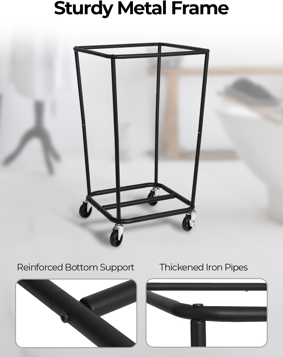 Storageworks 160L Laundry Basket with Wheels, Large Rolling Hampers for Clothing Organizer, Dirty Clothes Basket for Hotel, Home, Closet, Dorm, Black image number 3