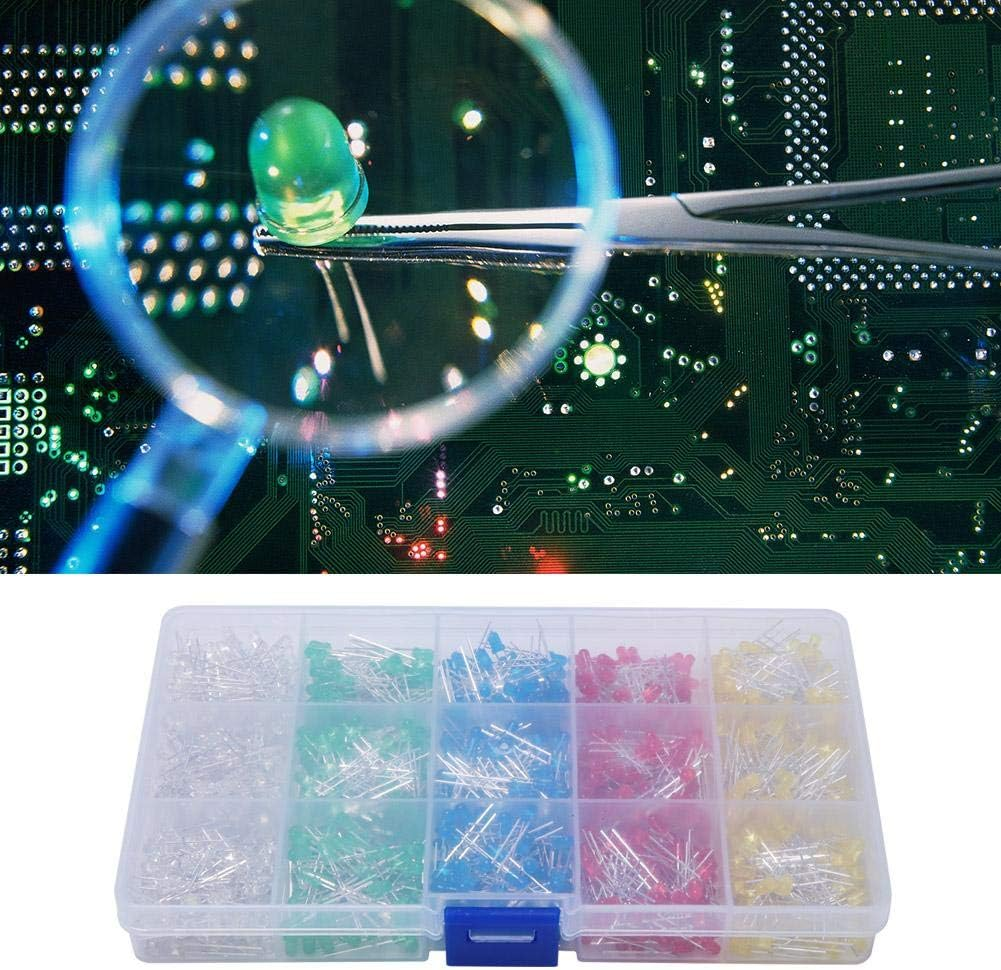 1000Pcs 3Mm LED Light Emitting Diode LED Light Emitting Diode Assorted Kit Red/Yellow/Blue/Green/White Color with Storage Box