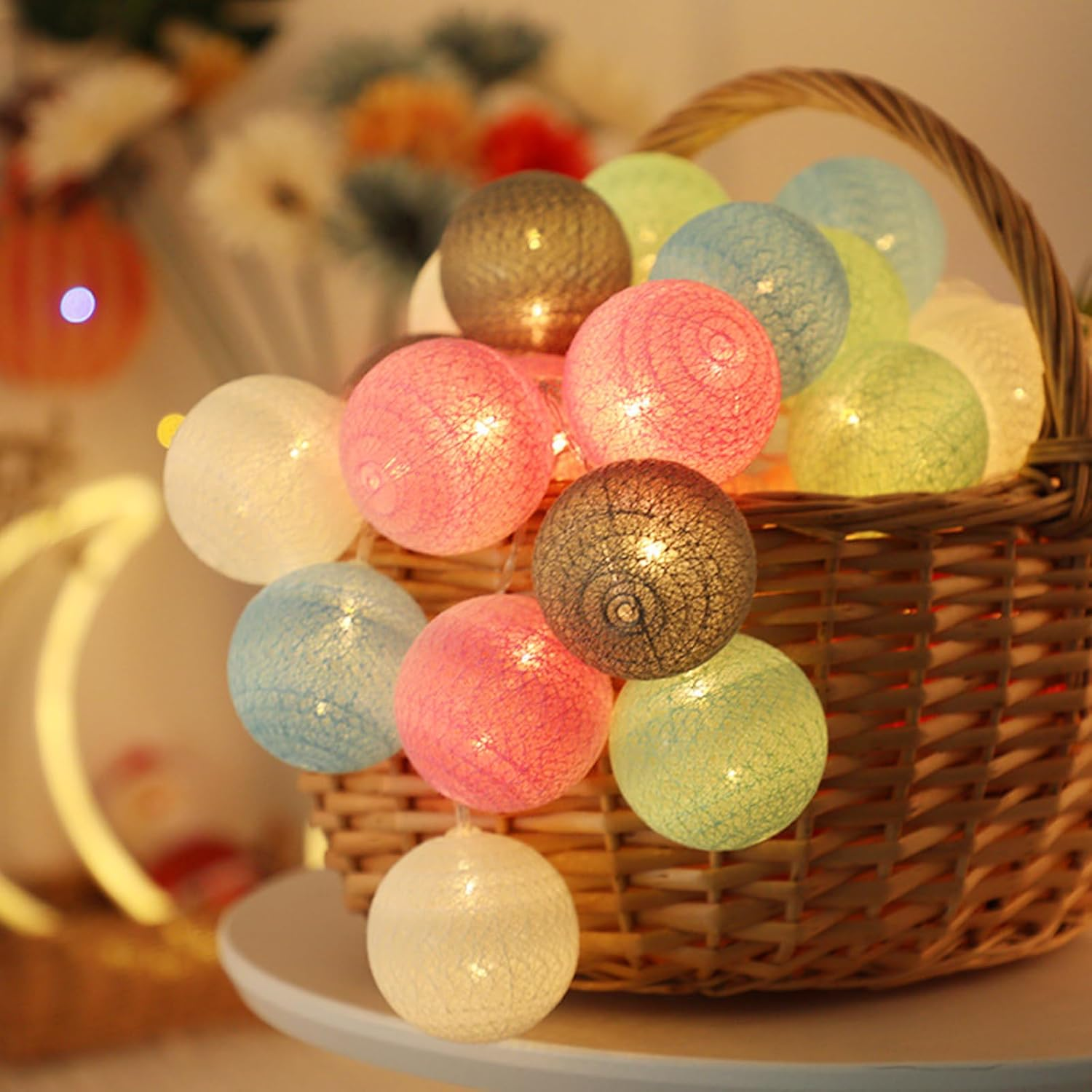 GZGXKJ 3 M Fairy Lights Balls with 20 Leds 5.8 Cm Cotton Ball Fairy Lights Lanterns Battery Operated Fairy Lights for Room Balcony Party and Wedding Decoration (Colourful) image number 2