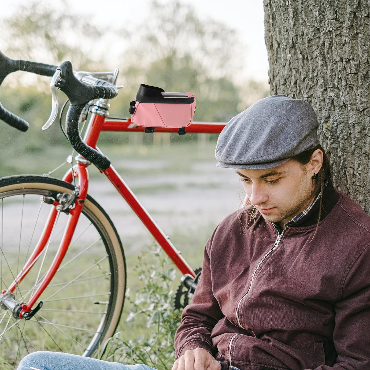 BATHVEVE Bike Frame Bag with Phone Holder Spacious Cycling Pouch for Phones under Water Resistant Storage for Wallet and Tools Outdoor Bicycle Organizer image number 2