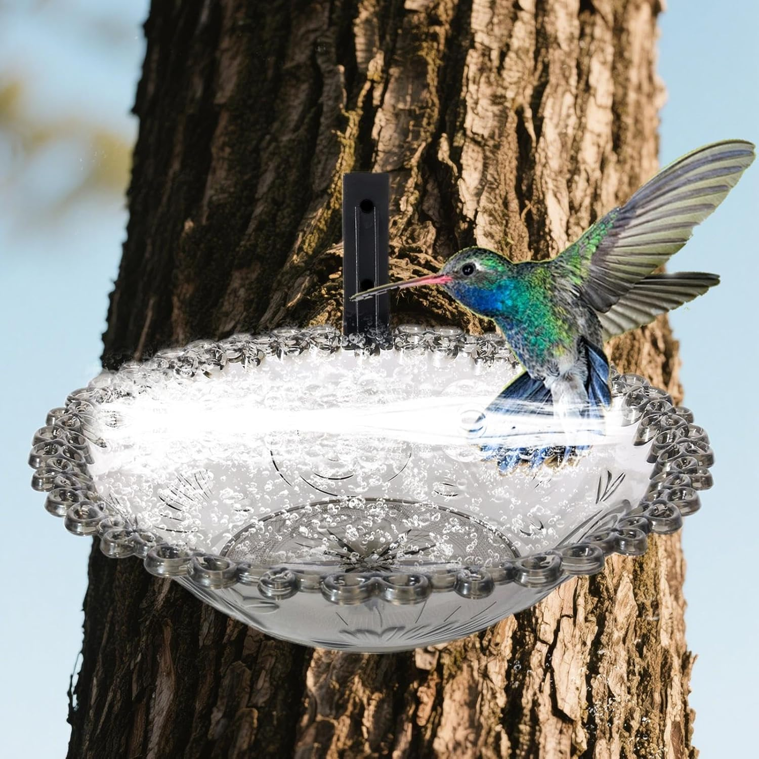 Bird Bath, Garden Bird Bathroom | 9" Wall Mounted Outdoor Bird Bath | Flower Shaped Animal Meat Feeder, Climate Transparent Basin Bird Bath, Outdoor Bird Bath, Bird Bath with 9" Tree Mounted For image number 4