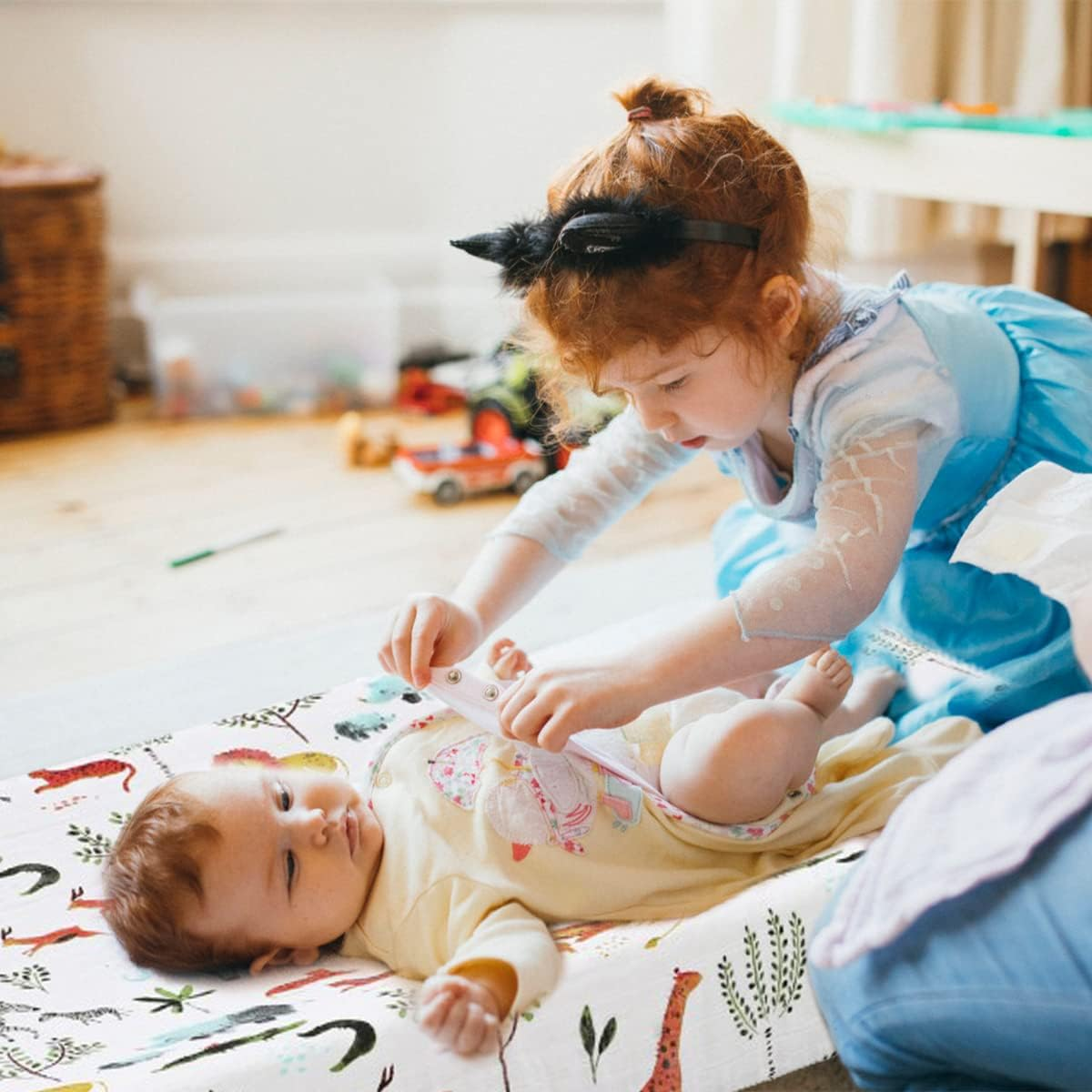 Diaper Changing Pad Cover Soft Breathable Cotton Nappy Changing Table Sheet Detachable Washable Reusable Baby Changing Mattress Cover for 0-3 Years Old Toddler (Forestry) image number 6