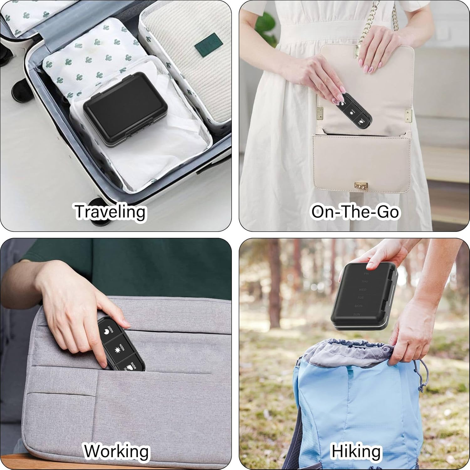 Weekly Pill Organizer 3 Times a Day, 7 Day Portable Pill Box for Pills, Vitamins, Fish Oil, Medication, Supplements (3X7 Black) image number 1