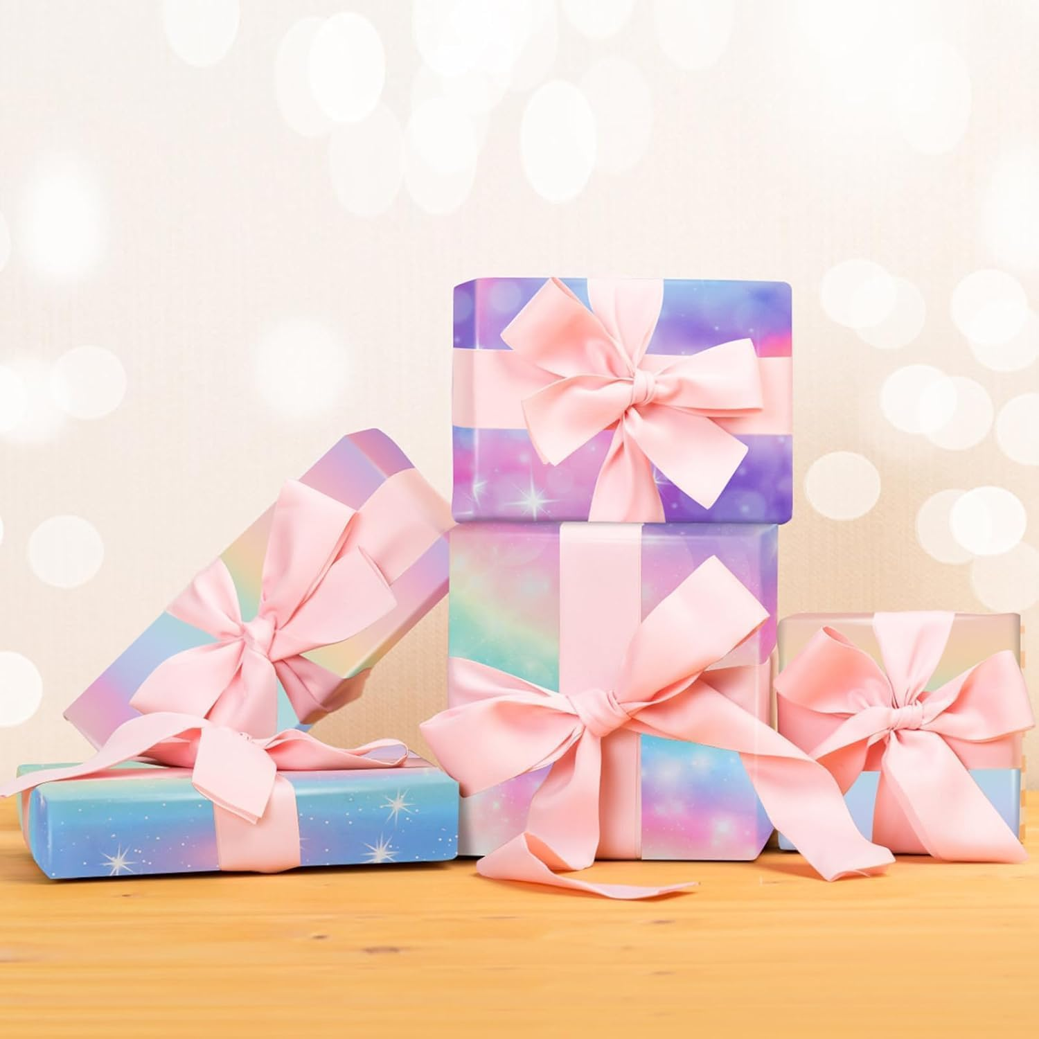 Xugoox 8 Sheets Rainbow Gradient Wrapping Paper for Women Girls Gifts, Matte Pink Purple Colorful Gift Wrap for Birthday Wedding Valentines 20 X 28 In image number 4