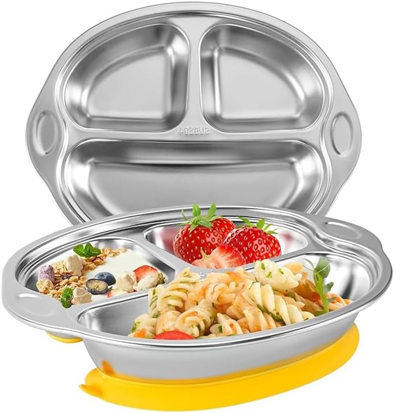 Stainless Steel Baby Suction Cup, Divided Dining Tray, Children'S Tableware Toddler Dining Tray, Baby Food Suction Cup Non-Slip Bowl, Suitable for Babies, Toddlers and Children image number 3