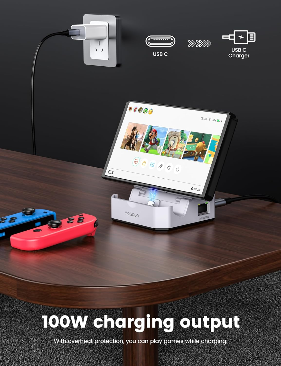 MOGOOD Docking Station for Steam Deck, Switch Dock for Switch, Portable Docking Station for TV with 4K@60Hz HDMI/USB 3.0/ USB-C Charging Ports, Dark Gray