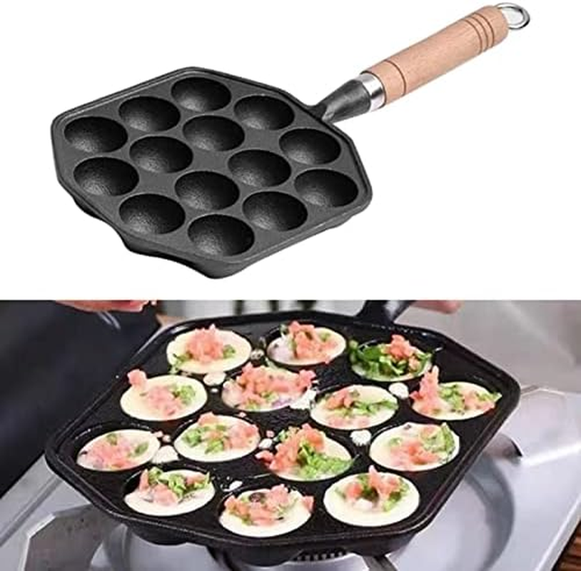 14 Holes Takoyaki Maker Pan Plate, Nonstick Takoyaki Grill Pan with Detachable Handle, Cast Iron Takoyaki Pan Nonstick Grill Pan Cooking Plate for Octopus Balls Pancake Baking