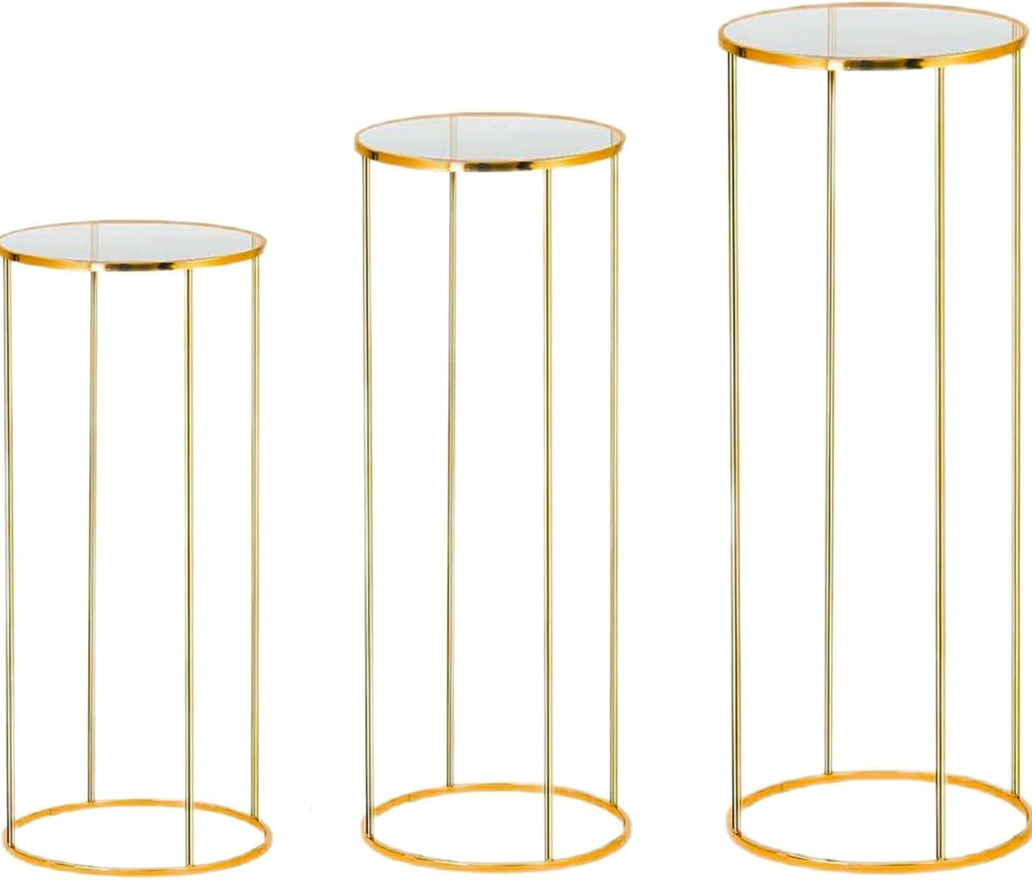 Metal Cylinder Pedestal Stand for Party, Cilindros Para Decoraciones De Fiestas, round Cake Pedestal Tables for Wedding Display, Event Decor with Floral Plant, Birthday Backdrop- Gold image number 2