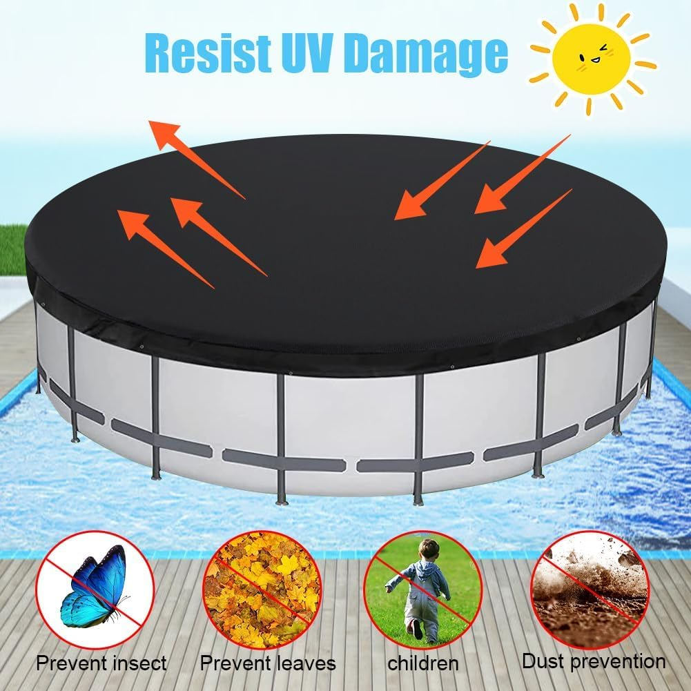 Round Pool Cover, 160 Cm X 20 Cm, Black, Uv-Resistant, Drawstring, Foldable, Dust Protection, Waterproof, Fits Most Pools