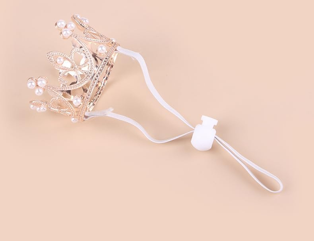 2Pcs Pet Birthday Party Crown for Small Dog with Adjustable Strap Hat Rhinestone Faux Pearl Crown for Birthday Party (Gold+Rose Gold, One Size) image number 3